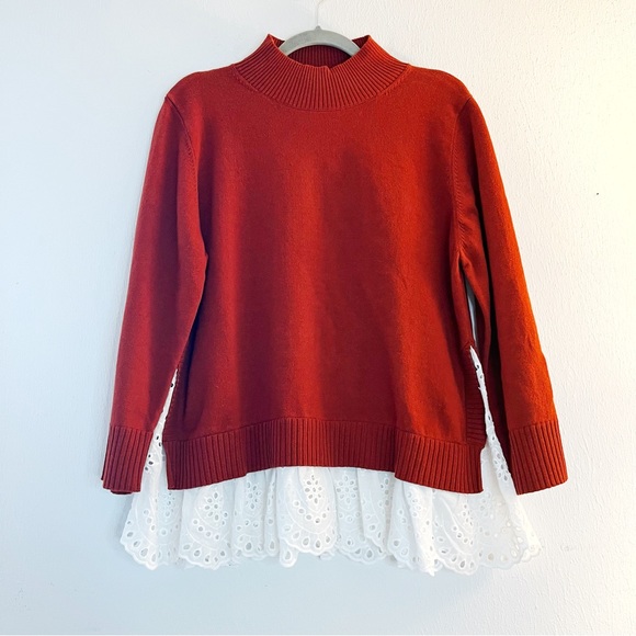 Roller Rabbit Sweater Varo Eyelet Peplum Hem Mock Neck Cashmere Sweater XL NWT - Picture 4 of 16